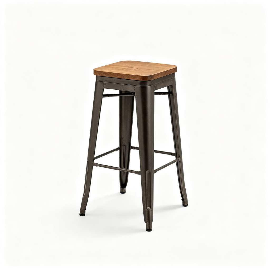 Ryancowan 20-Inch Tall Industrial Wood Dining Stool - Table or Extra Seat - Unique Rustic Industrial Style and Comfort - Farmhouse, Solid Wood Furniture