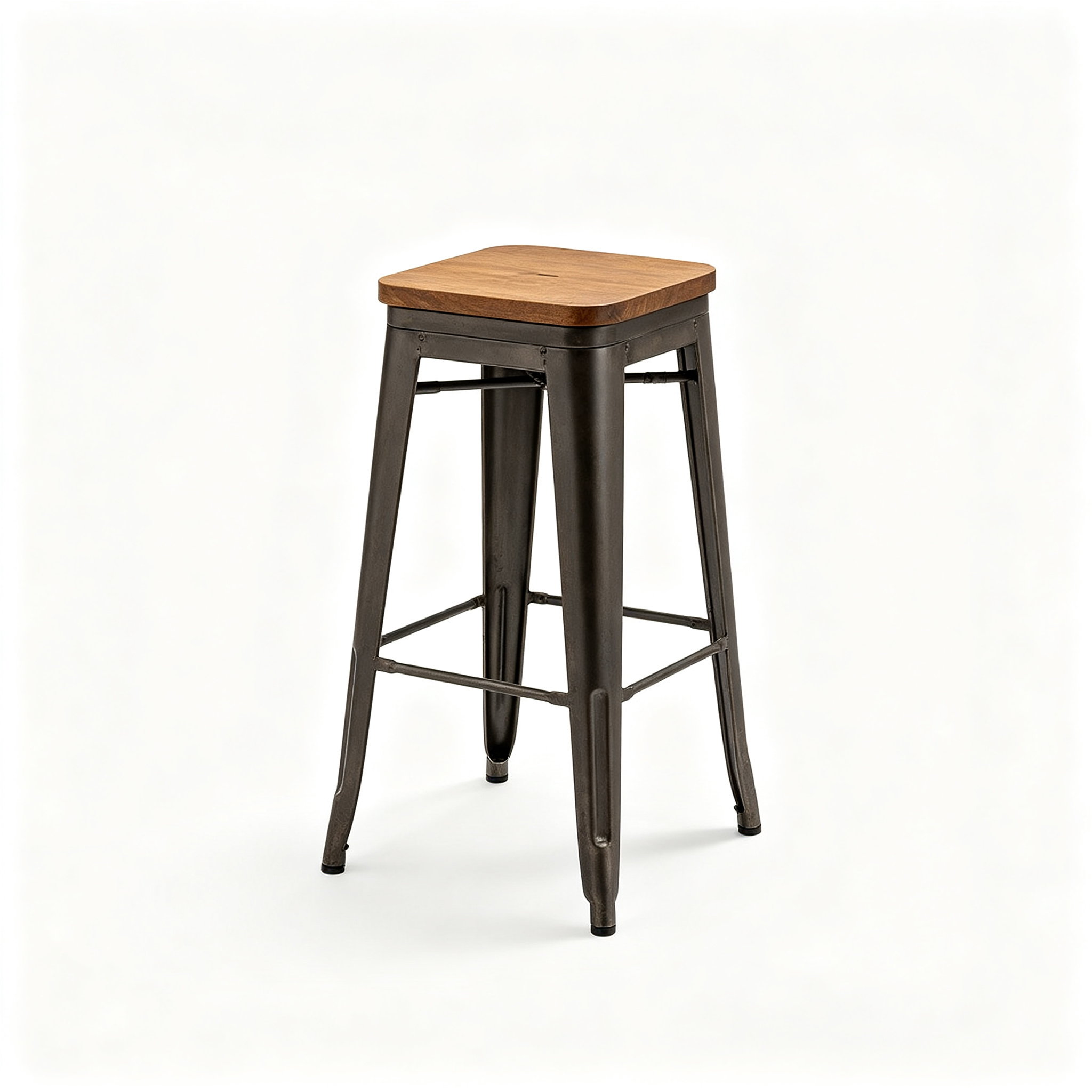 Ryancowan 20-Inch Tall Industrial Wood Dining Stool - Table or Extra Seat - Unique Rustic Industrial Style and Comfort - Farmhouse, Solid Wood Furniture