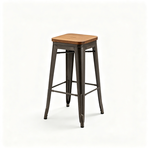 Ryancowan 20-Inch Tall Industrial Wood Dining Stool - Table or Extra Seat - Unique Rustic Industrial Style and Comfort - Farmhouse, Solid Wood Furniture