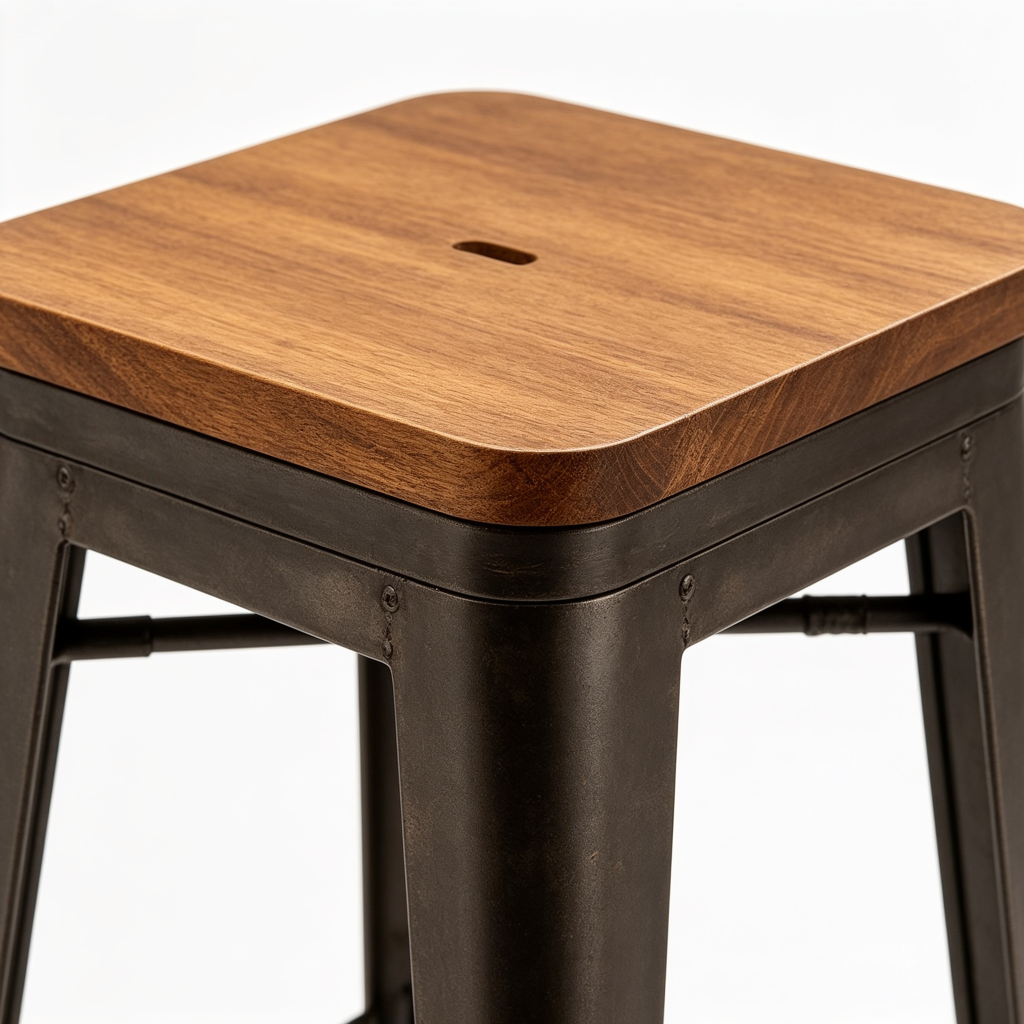 Ryancowan 20-Inch Tall Industrial Wood Dining Stool - Table or Extra Seat - Unique Rustic Industrial Style and Comfort - Farmhouse, Solid Wood Furniture