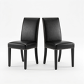 Ryancowan Encinal Parson Dining Room Chairs - Nailhead Trim Black Faux Leather Padded Chairs, Set of 2, Black