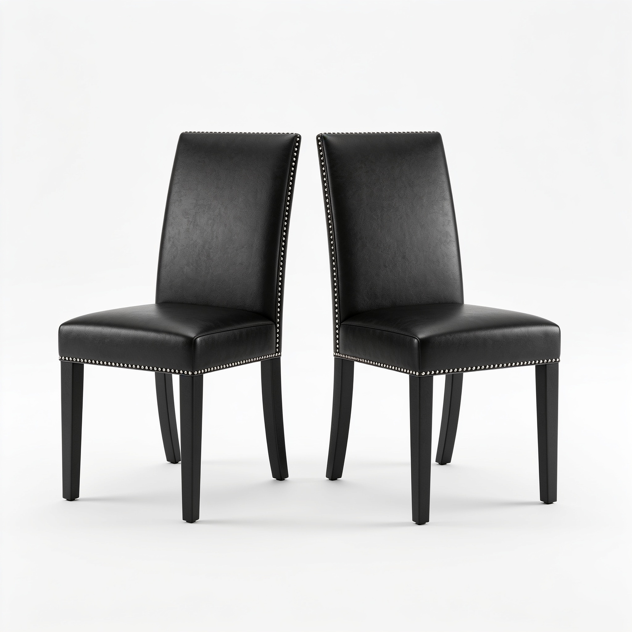 Ryancowan Encinal Parson Dining Room Chairs - Nailhead Trim Black Faux Leather Padded Chairs, Set of 2, Black