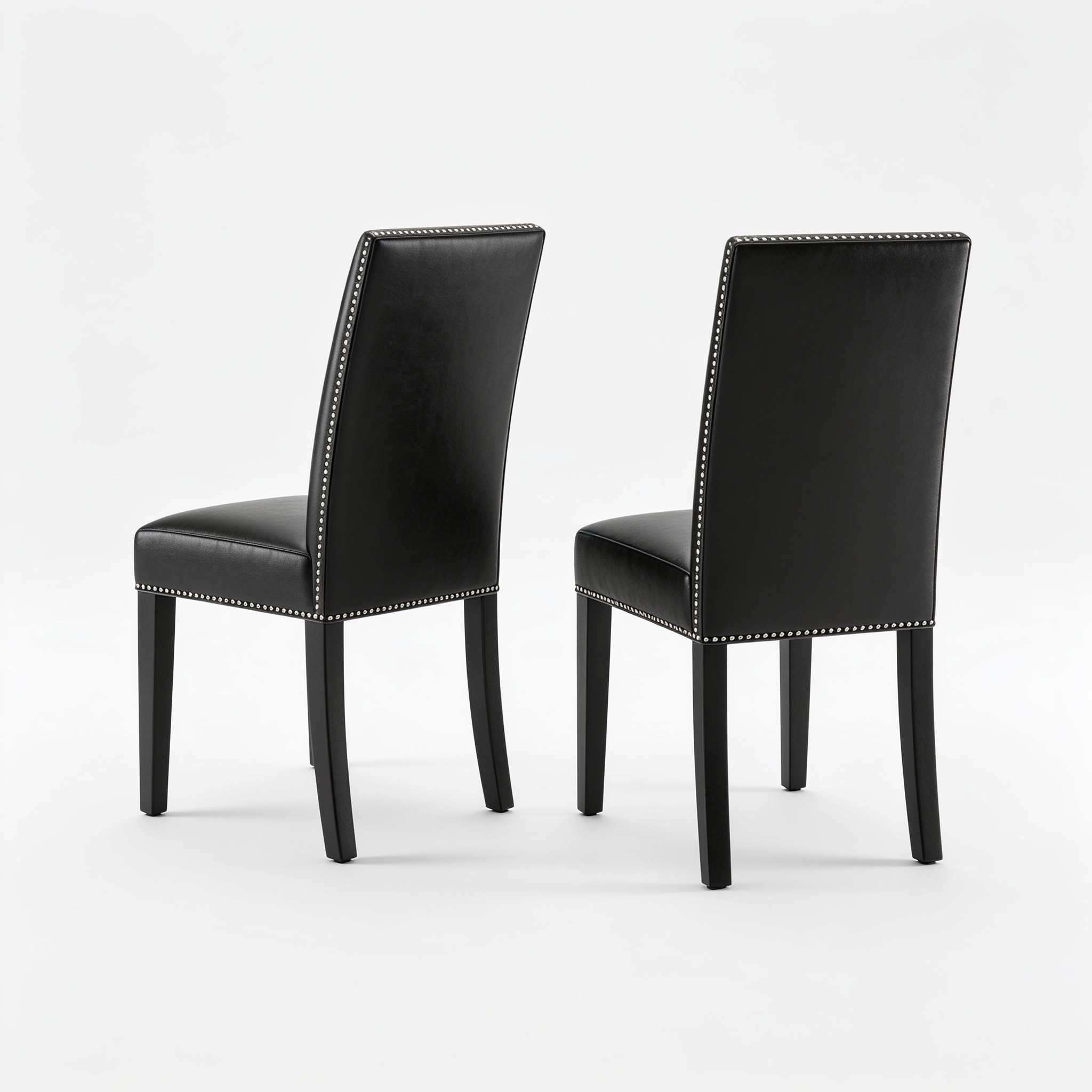 Ryancowan Encinal Parson Dining Room Chairs - Nailhead Trim Black Faux Leather Padded Chairs, Set of 2, Black