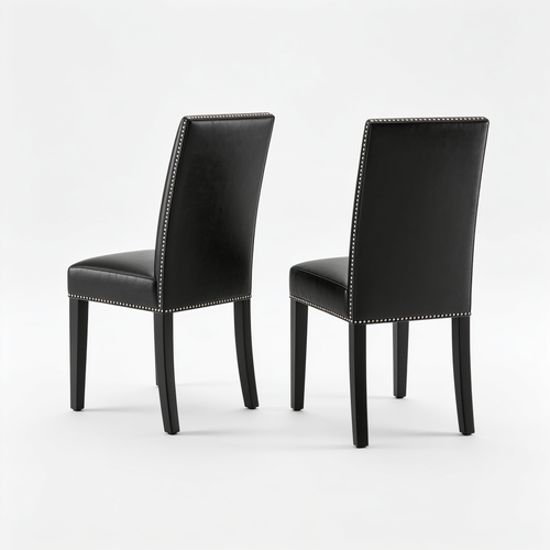 Ryancowan Encinal Parson Dining Room Chairs - Nailhead Trim Black Faux Leather Padded Chairs, Set of 2, Black